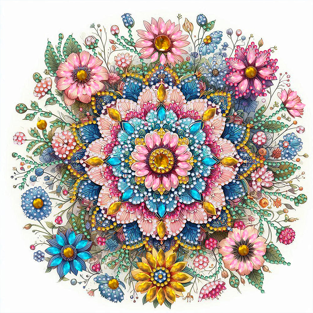 Diamond Painting - Partial Special Shaped - Flower Mandala (30*30CM)
