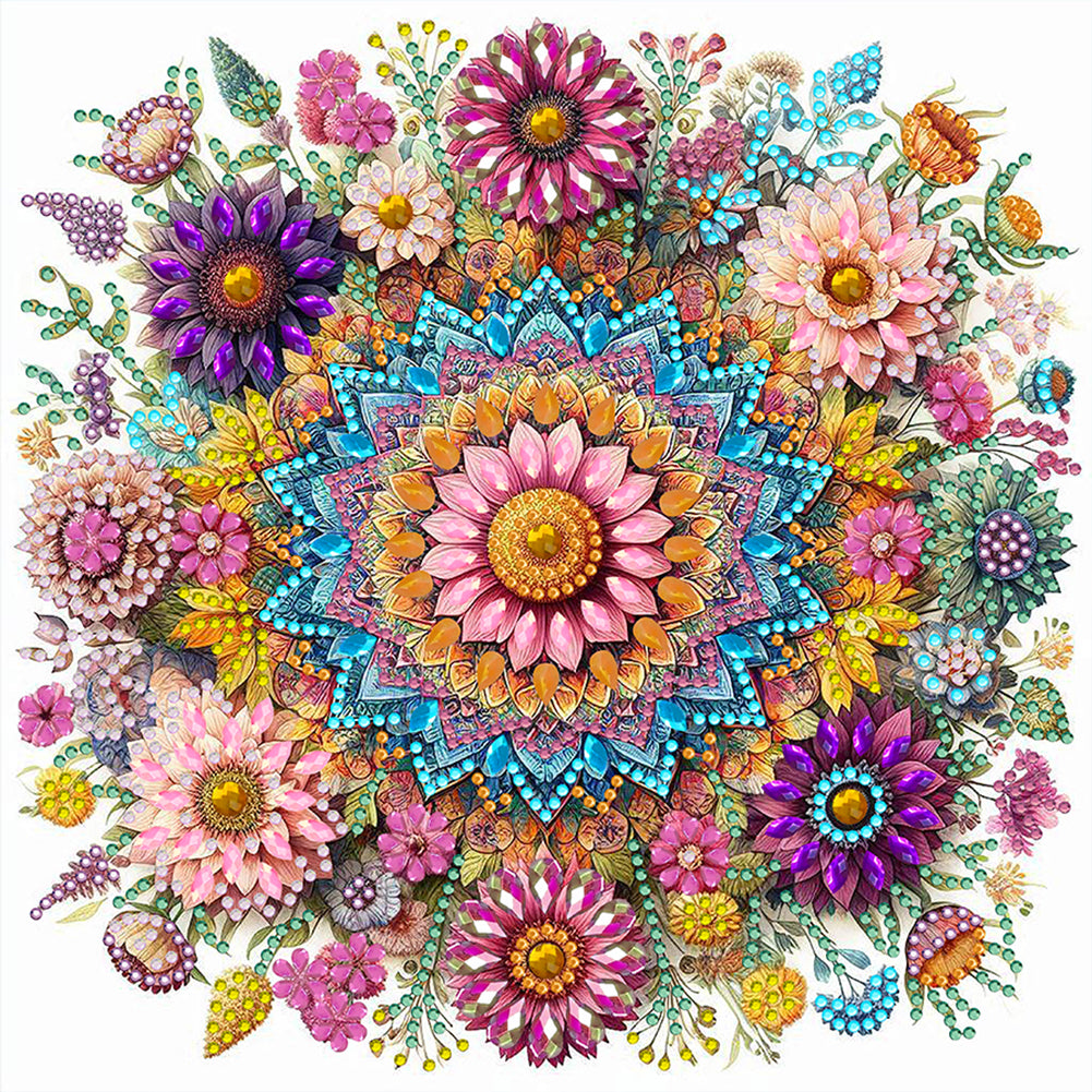 Diamond Painting - Partial Special Shaped - Flower Mandala (30*30CM)