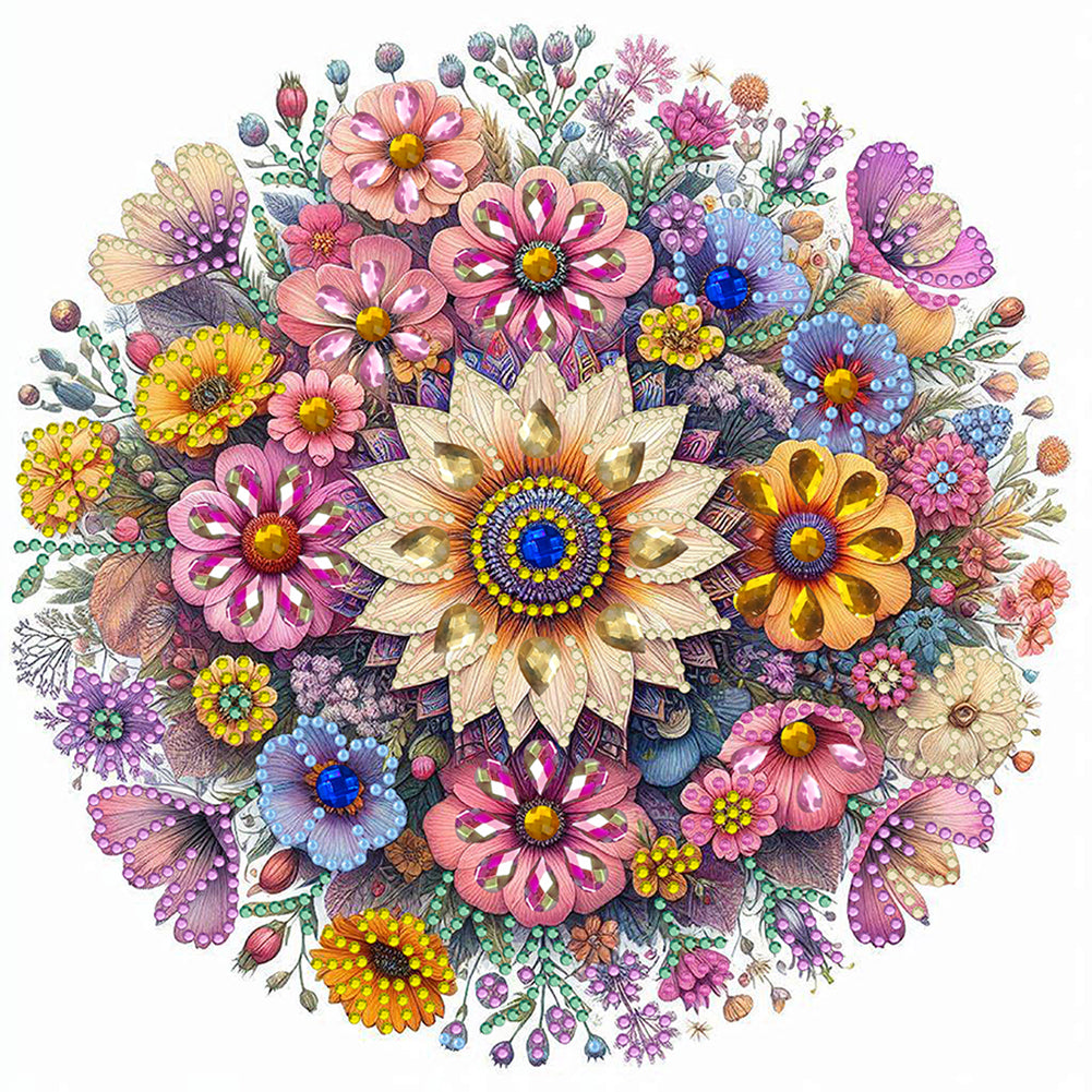 Diamond Painting - Partial Special Shaped - Flower Mandala (30*30CM)