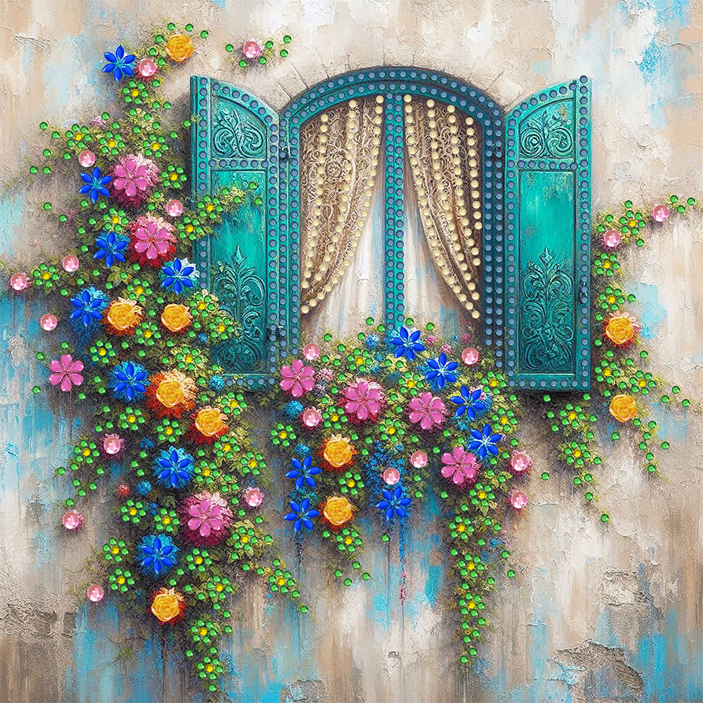 Diamond Painting - Partial Special Shaped - Flower Window (30*30CM)