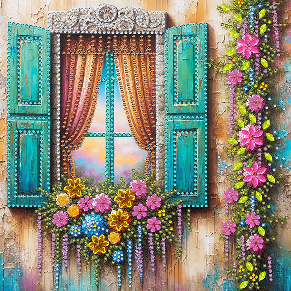 Diamond Painting - Partial Special Shaped - Flower Window (30*30CM)