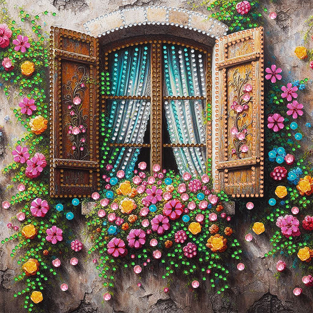 Diamond Painting - Partial Special Shaped - Flower Window (30*30CM)