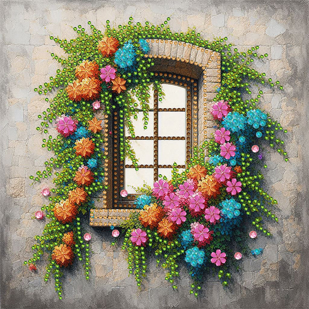 Diamond Painting - Partial Special Shaped - Flower Window (30*30CM)
