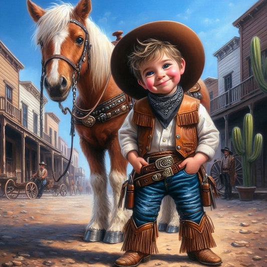 Diamond Painting - Full Round - Cowboy Kid And Horse (40*40CM)