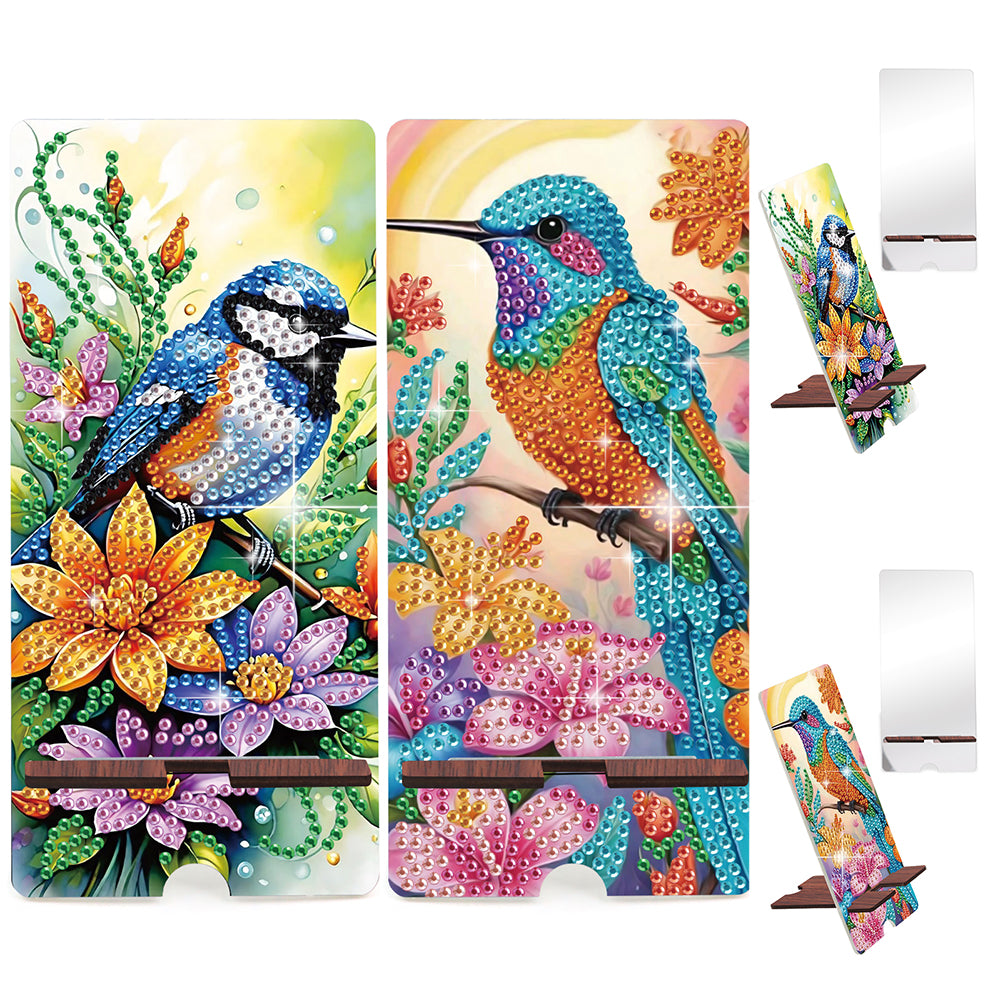 2-Pack Acrylic Bluebird Diamond Art Phone Stand & Mirror Kit for Beginner Adult