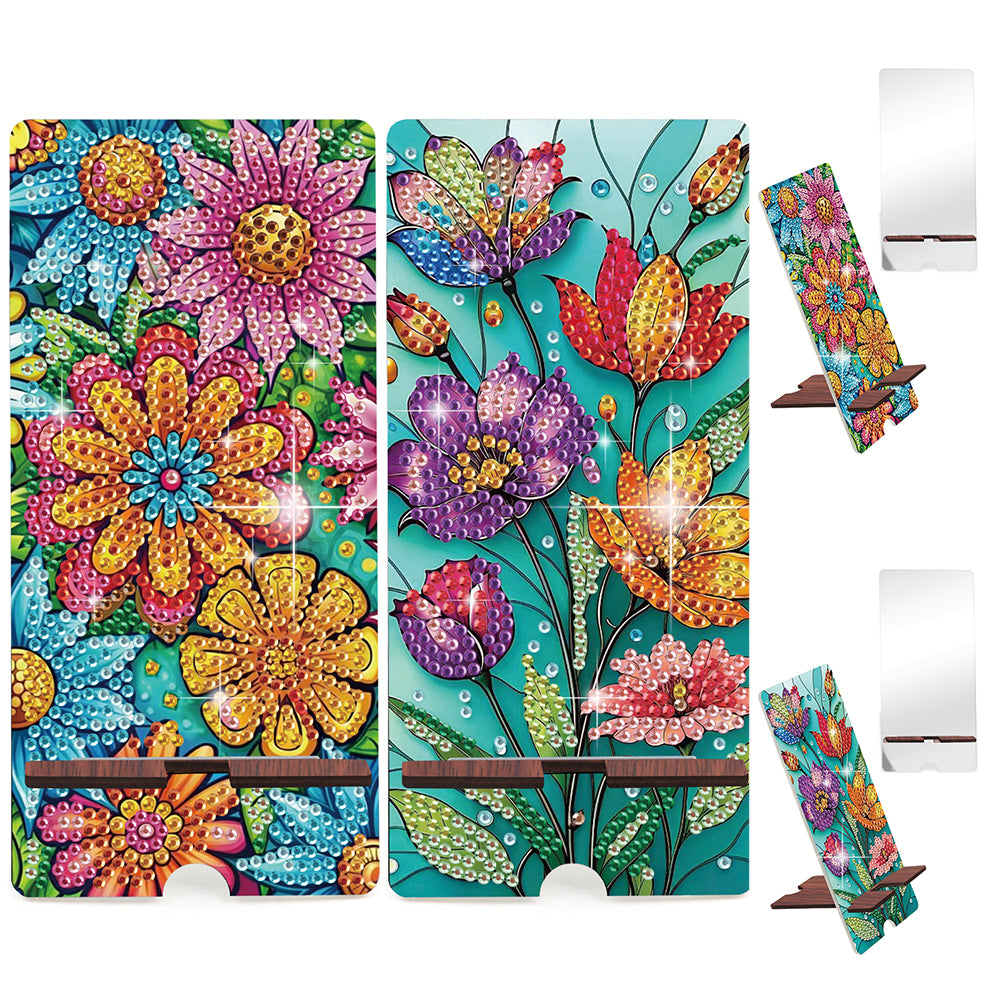 2-Pack Acrylic Flower Diamond Art Phone Stand & Mirror Kit for Beginner Adult