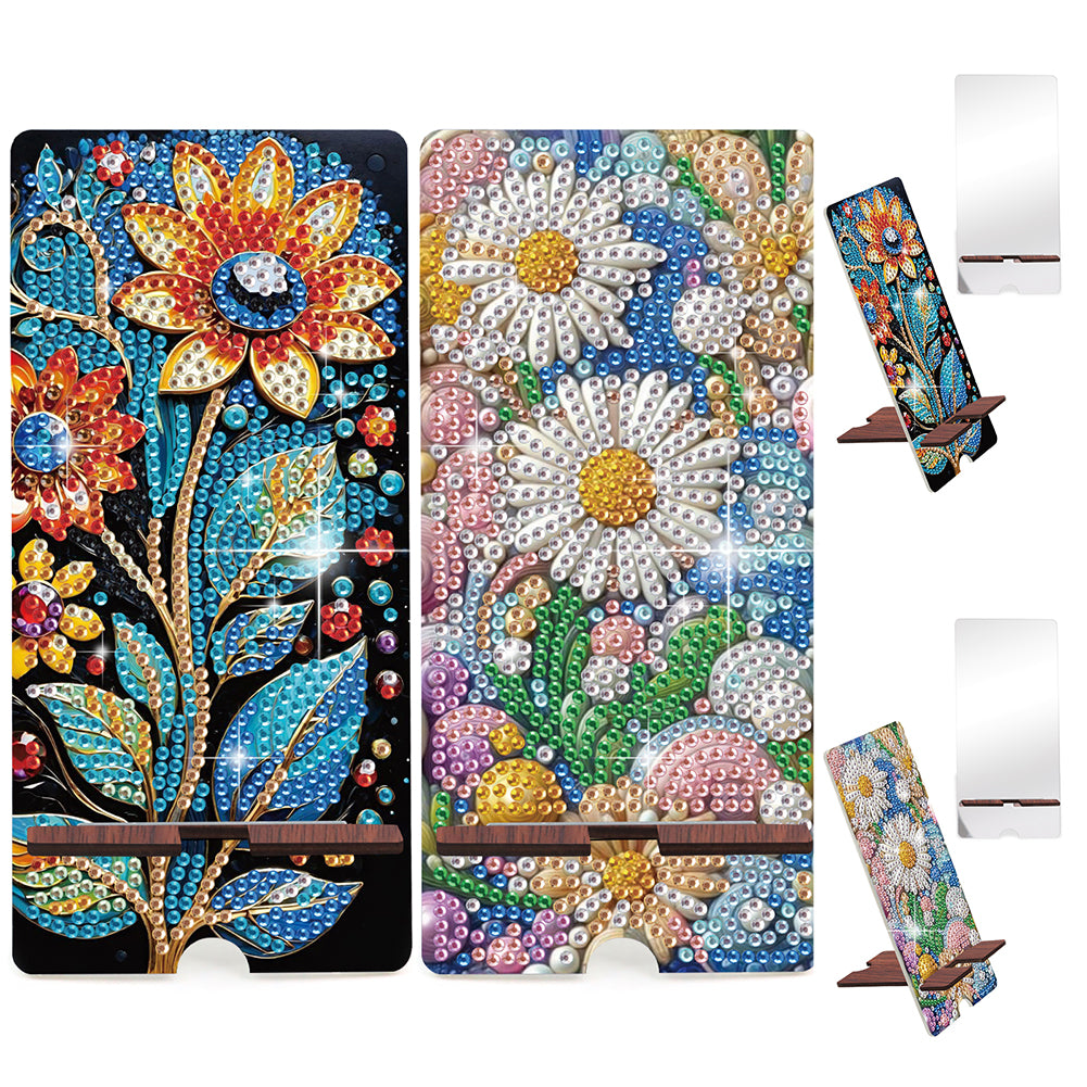 2-Pack Acrylic Flower Diamond Art Phone Stand & Mirror Kit for Beginner Adult