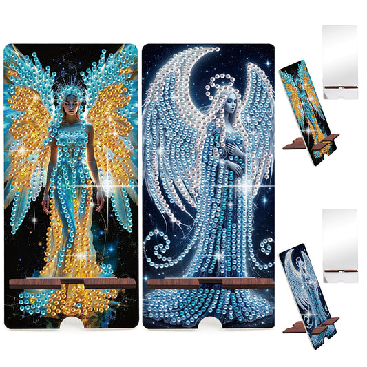 2-Pack Acrylic Angel Diamond Art Phone Stand & Mirror Kit for Beginner Adult