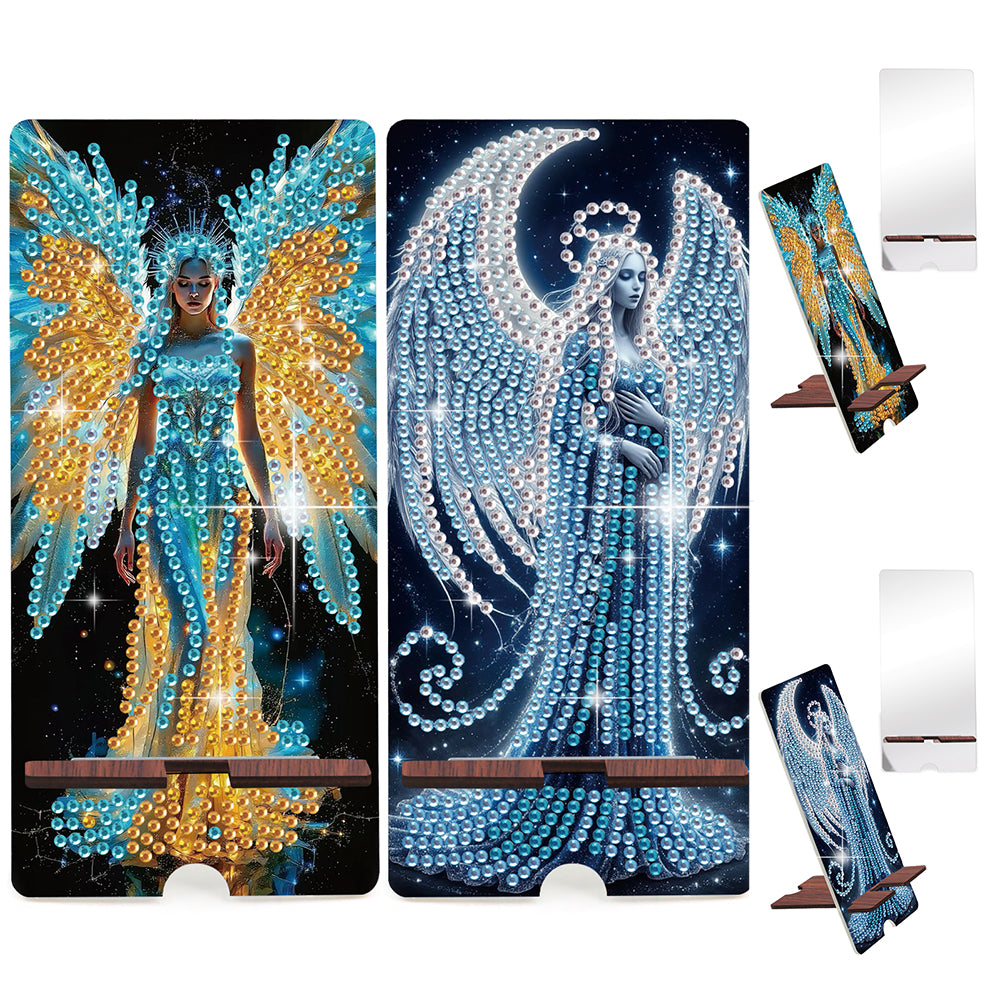 2-Pack Acrylic Angel Diamond Art Phone Stand & Mirror Kit for Beginner Adult
