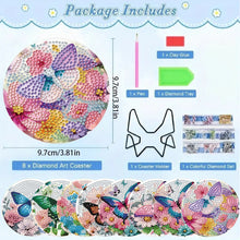 Load image into Gallery viewer, 8pcs Butterfly DIY Diamond Painting Coasters Kits with Holder Wooden Coaster
