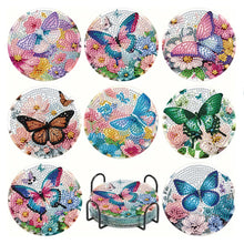 Load image into Gallery viewer, 8pcs Butterfly DIY Diamond Painting Coasters Kits with Holder Wooden Coaster

