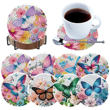 Load image into Gallery viewer, 8pcs Butterfly DIY Diamond Painting Coasters Kits with Holder Wooden Coaster
