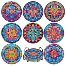 Load image into Gallery viewer, 8pcs Pattern DIY Diamond Painting Coasters Kits with Holder Wooden Coaster Craft

