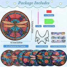 Load image into Gallery viewer, 8pcs Dragonfly DIY Diamond Painting Coasters Kits with Holder Wooden Coaster
