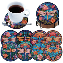 Load image into Gallery viewer, 8pcs Dragonfly DIY Diamond Painting Coasters Kits with Holder Wooden Coaster
