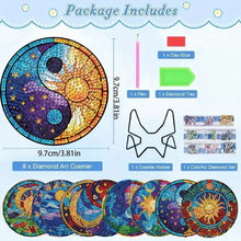 Load image into Gallery viewer, 8pcs Sun and Moon DIY Diamond Painting Coasters Kits with Holder Wooden Coaster
