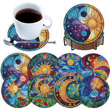 Load image into Gallery viewer, 8pcs Sun and Moon DIY Diamond Painting Coasters Kits with Holder Wooden Coaster

