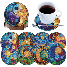 Load image into Gallery viewer, 8pcs Sun and Moon DIY Diamond Painting Coasters Kits with Holder Wooden Coaster
