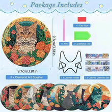 Load image into Gallery viewer, 8pcs Cat DIY Diamond Painting Coasters Kits with Holder Wooden Coaster Craft

