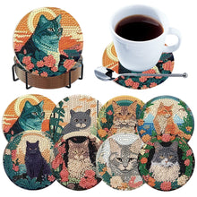 Load image into Gallery viewer, 8pcs Cat DIY Diamond Painting Coasters Kits with Holder Wooden Coaster Craft
