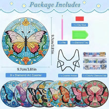Load image into Gallery viewer, 8pcs Butterfly DIY Diamond Painting Coasters Kits with Holder Wooden Coaster
