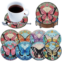 Load image into Gallery viewer, 8pcs Butterfly DIY Diamond Painting Coasters Kits with Holder Wooden Coaster
