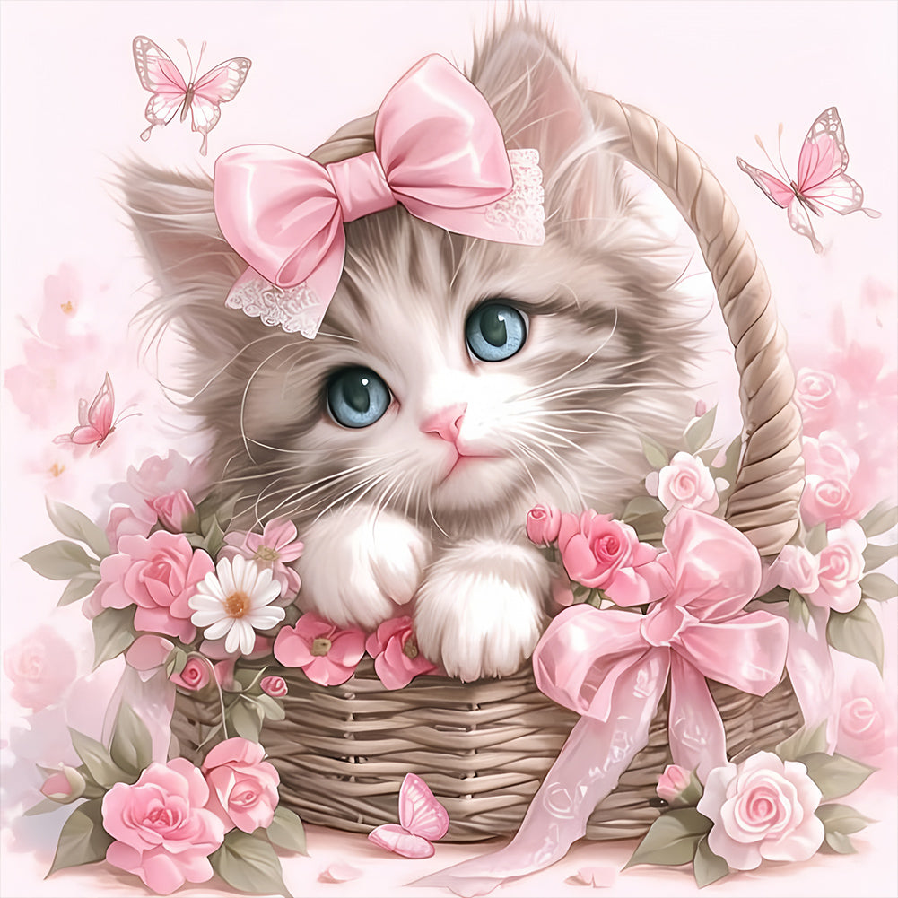 Diamond Painting - Full Round - Cute Pink Cat (30*30CM)