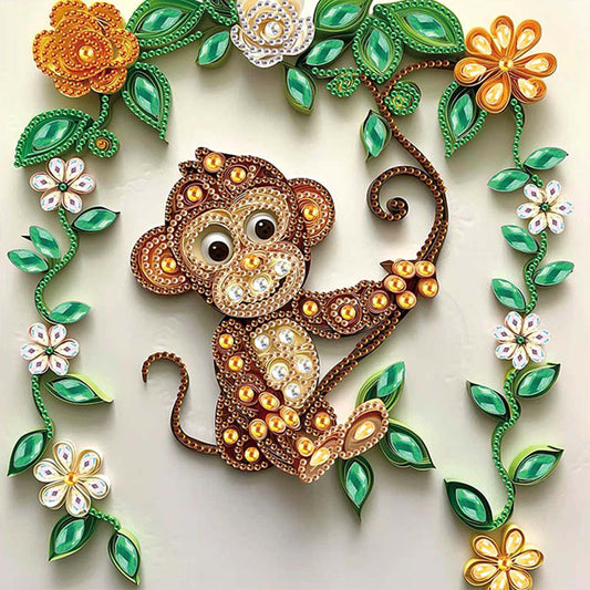 Diamond Painting - Partial Special Shaped - Paper Quilling Monkey (30*30CM)