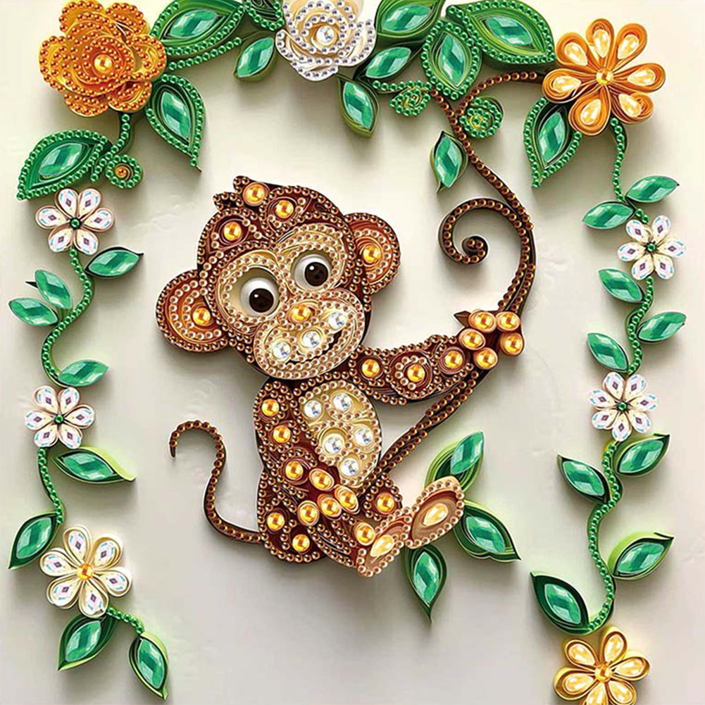 Diamond Painting - Partial Special Shaped - Paper Quilling Monkey (30*30CM)