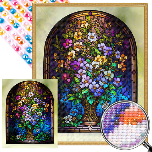 AB Diamond Painting - Full Round - Glass Window Flowers (40*50CM)