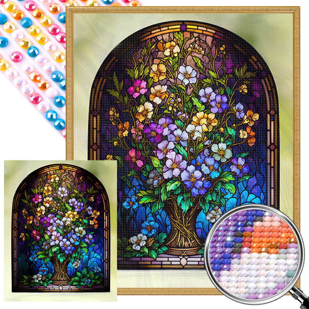 AB Diamond Painting - Full Round - Glass Window Flowers (40*50CM)