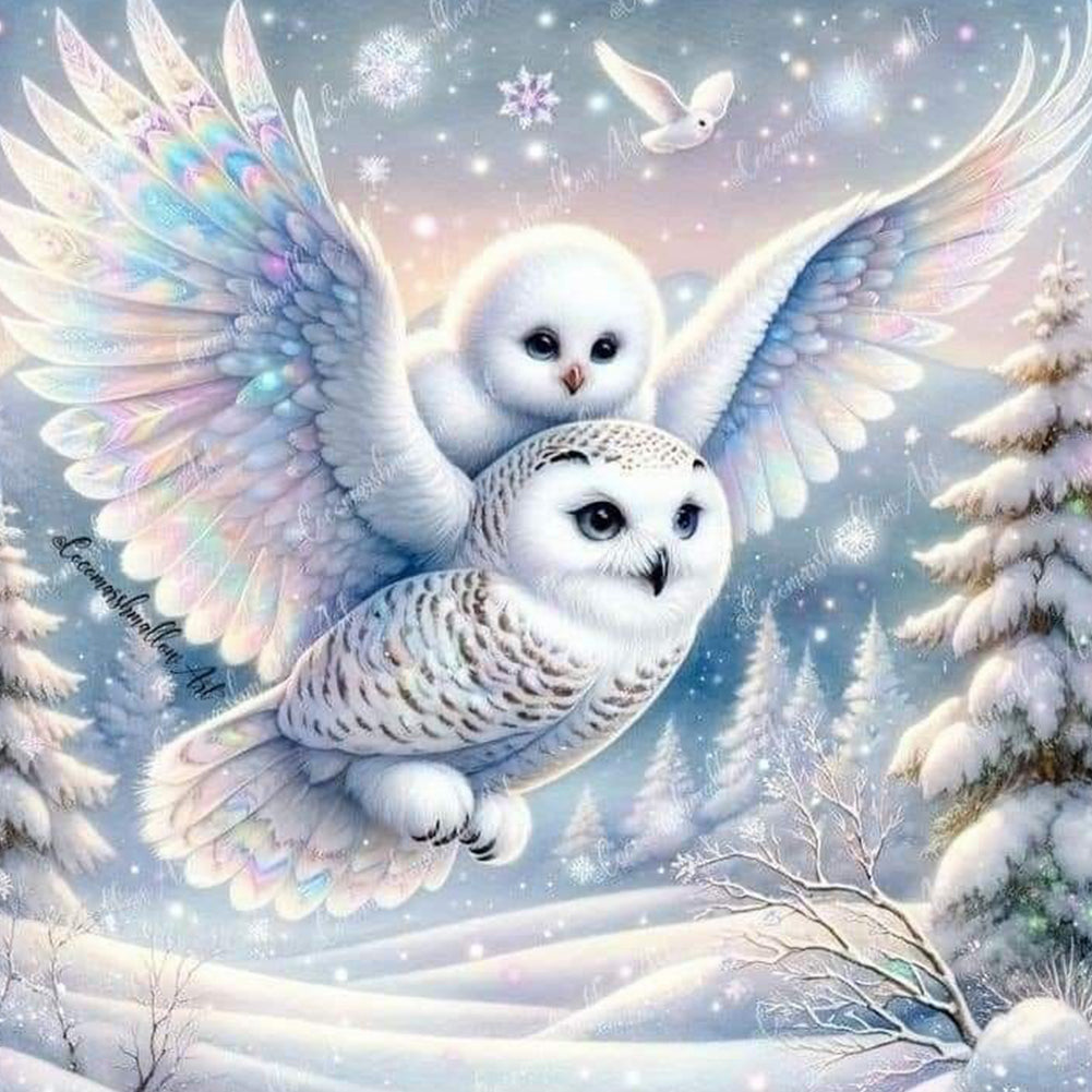 Diamond Painting - Full Round - White-Headed Owls (30*30CM)