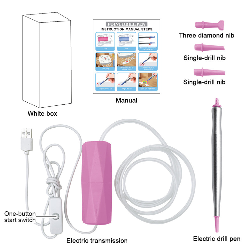 Electric Diamond Painting Pen USB Rhinestone Placement Tool DIY Art Tool (Pink)