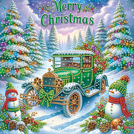 Diamond Painting - Partial Special Shaped - Christmas Car (30*30CM)