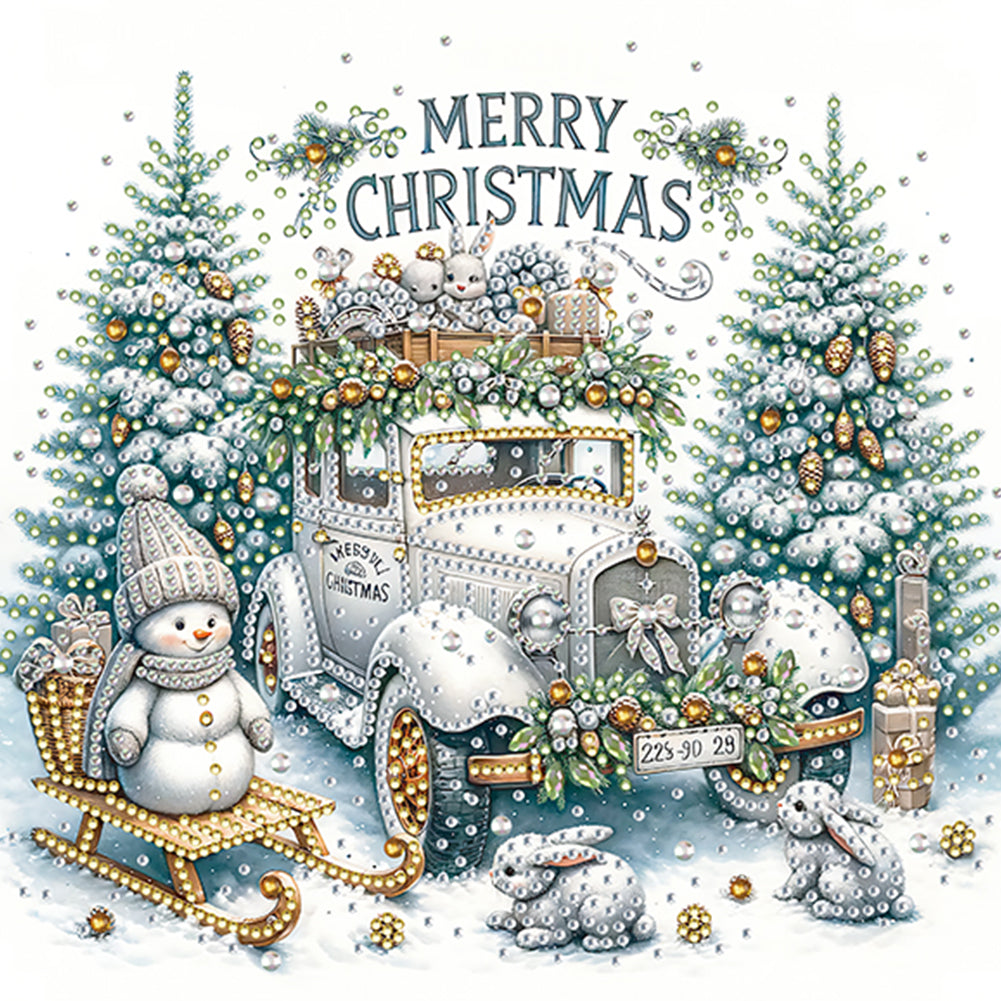 Diamond Painting - Partial Special Shaped - Christmas Car (30*30CM)