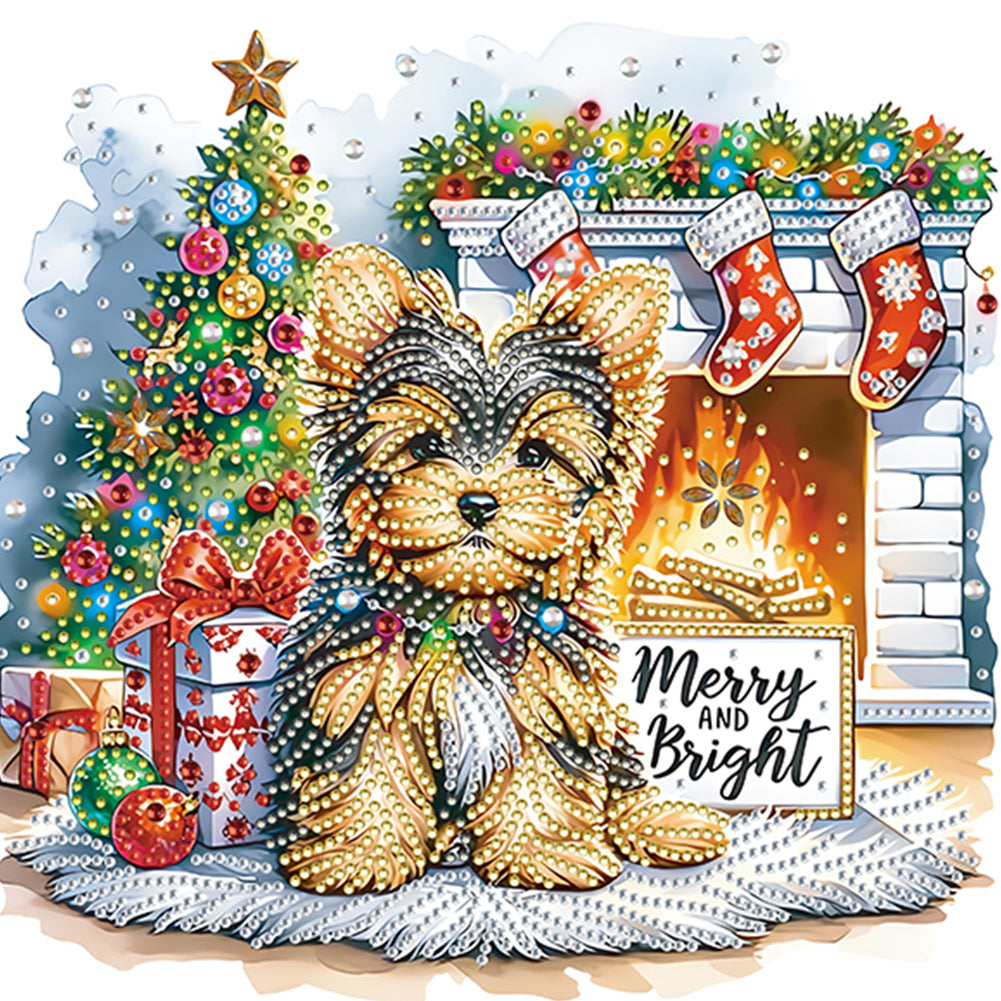 Diamond Painting - Partial Special Shaped - Christmas Yorkshire Terrier (30*30CM)
