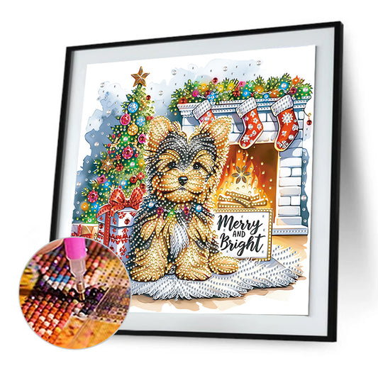 Diamond Painting - Partial Special Shaped - Christmas Yorkshire Terrier (30*30CM)