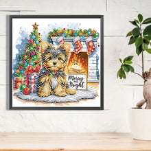 Load image into Gallery viewer, Diamond Painting - Partial Special Shaped - Christmas Yorkshire Terrier (30*30CM)
