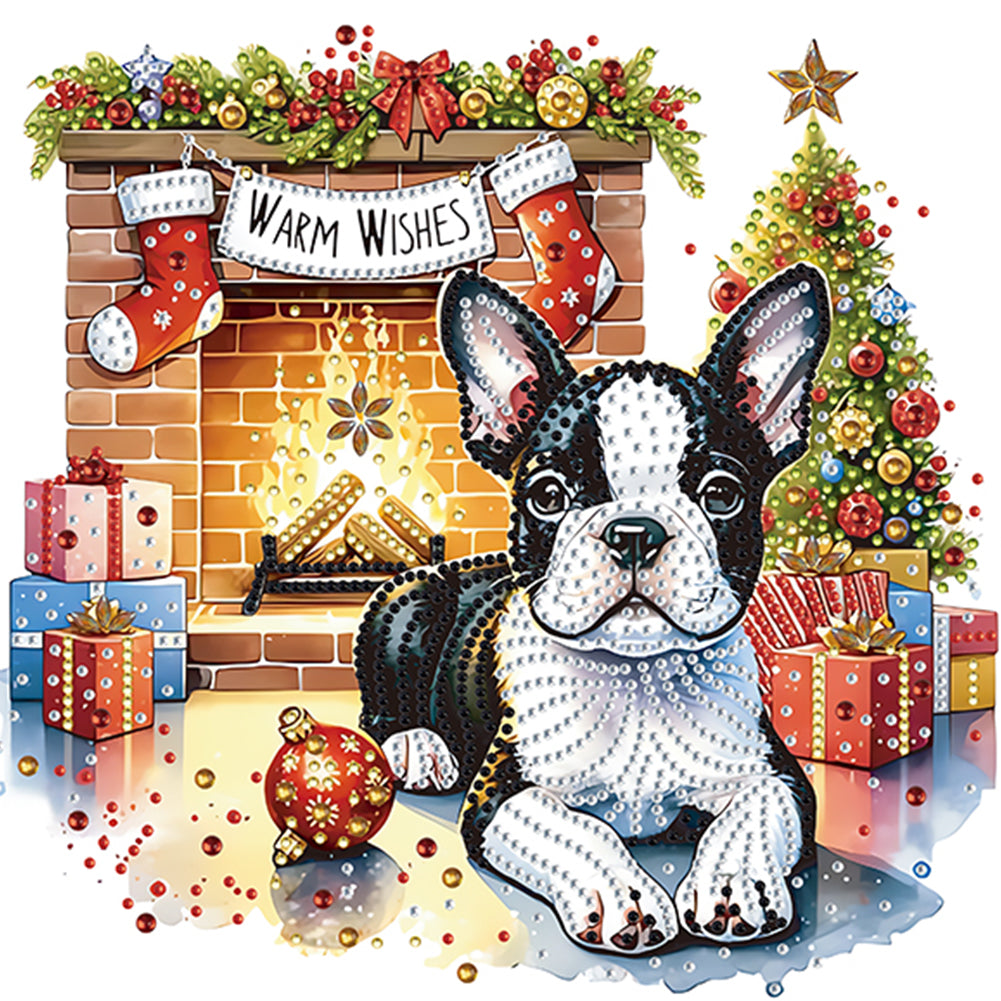 Diamond Painting - Partial Special Shaped - Christmas French Bulldog (30*30CM)
