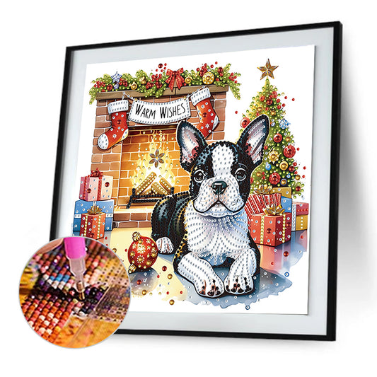 Diamond Painting - Partial Special Shaped - Christmas French Bulldog (30*30CM)