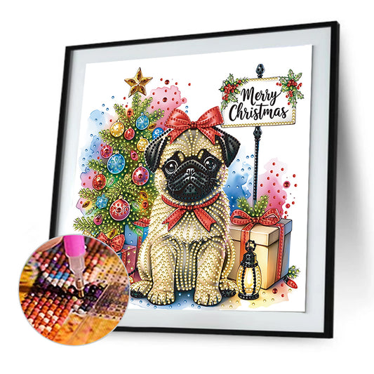 Diamond Painting - Partial Special Shaped - Christmas Pug (30*30CM)