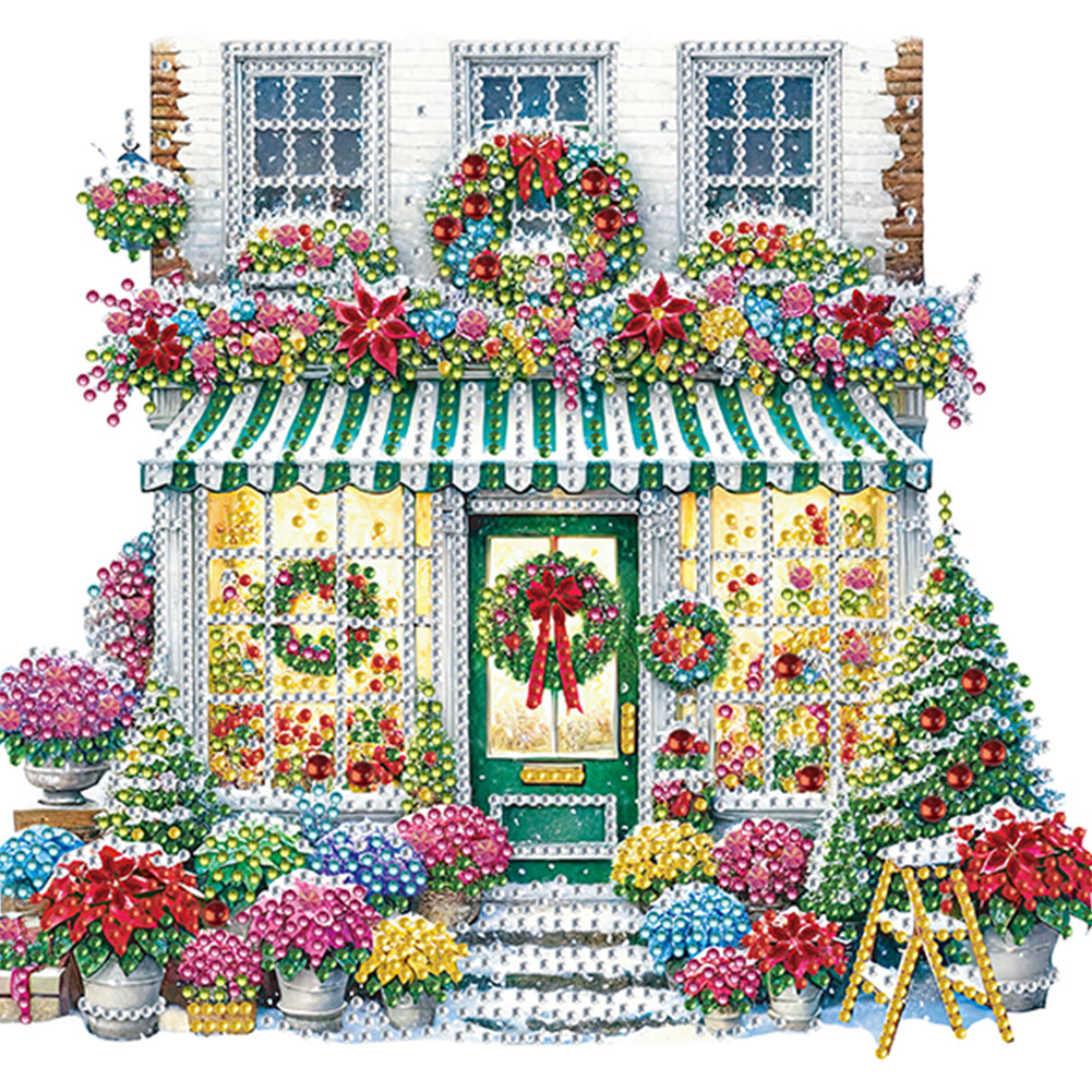 Diamond Painting - Partial Special Shaped - Christmas Flower Shops (30*30CM)