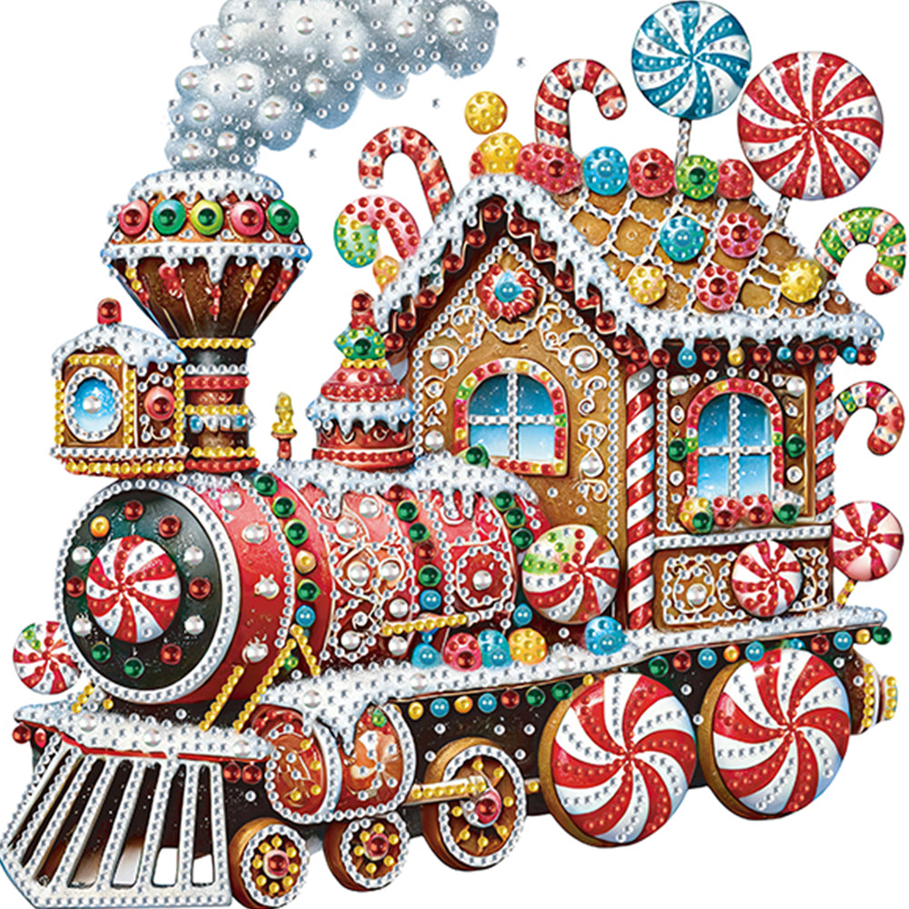 Diamond Painting - Partial Special Shaped - Christmas Candy Trains (30*30CM)