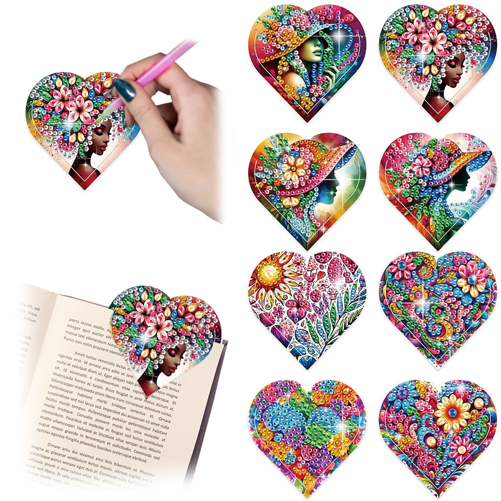8 pcs Flower Women Diamond Painting Bookmarks Diamond Art Book Corner Kit
