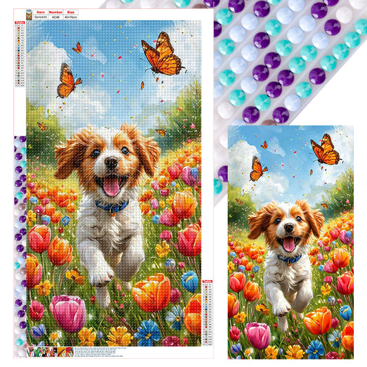 Diamond Painting - Full Round - Dogs And Flowers (40*70CM)