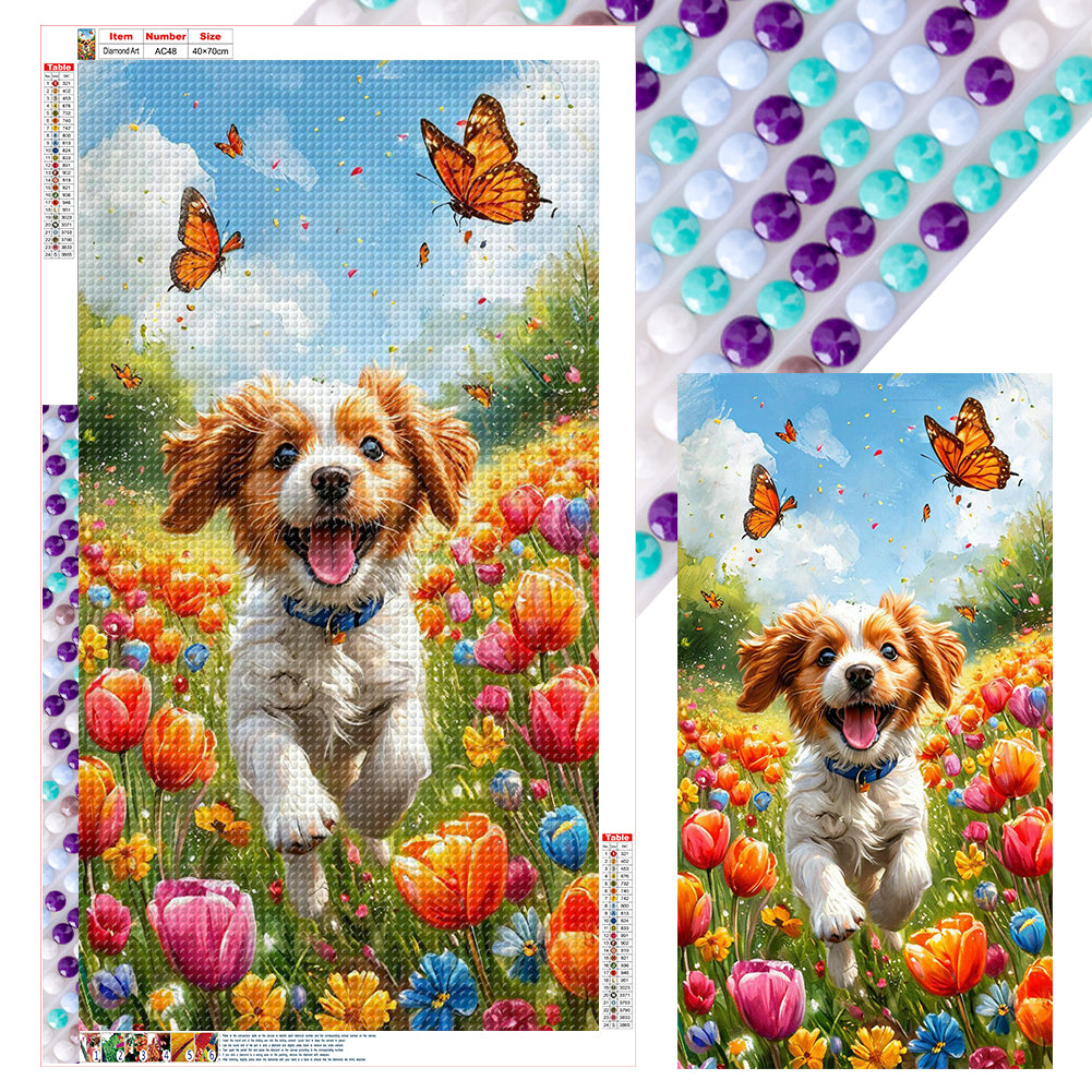 Diamond Painting - Full Round - Dogs And Flowers (40*70CM)