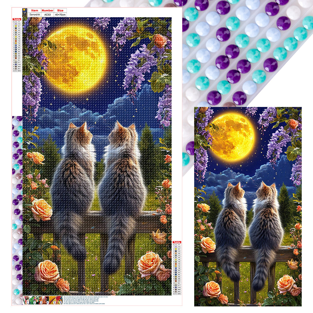 Diamond Painting - Full Round - Cat Under The Moon (40*70CM)
