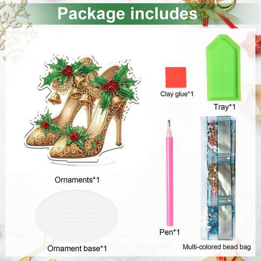 2D Flat Xmas High Heels DIY Acrylic Desktop Diamond Art Kits for Adults Beginner Christmas