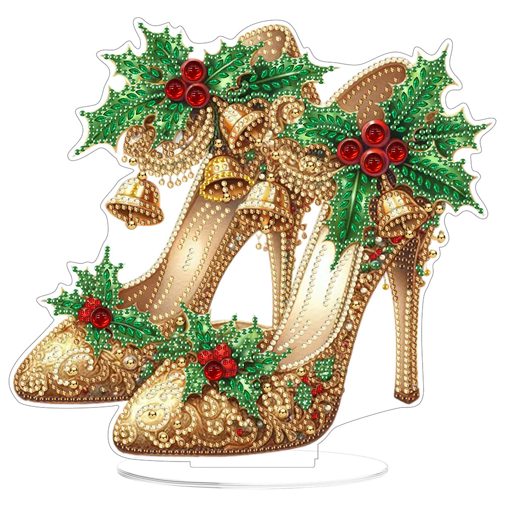 2D Flat Xmas High Heels DIY Acrylic Desktop Diamond Art Kits for Adults Beginner Christmas