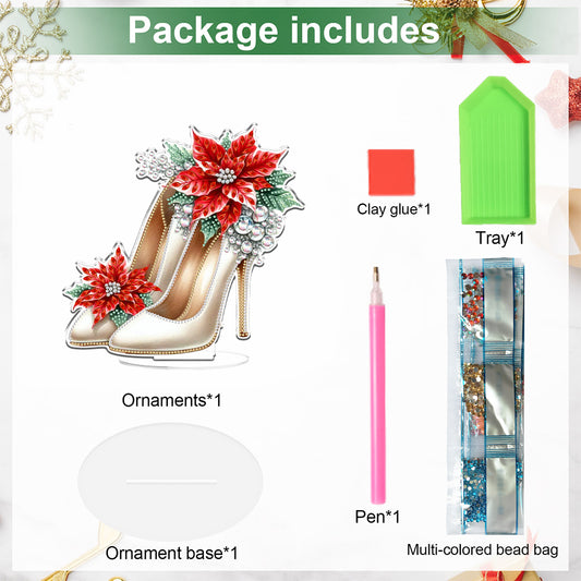 2D Flat Xmas High Heels DIY Acrylic Desktop Diamond Art Kits for Adults Beginner Christmas